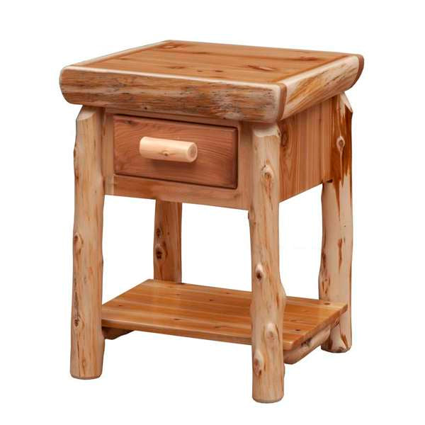 Cedar Log One Drawer Nightstand with Shelf