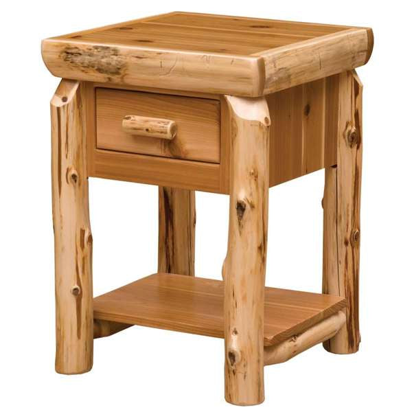 Cedar Log One Drawer End Table with Shelf