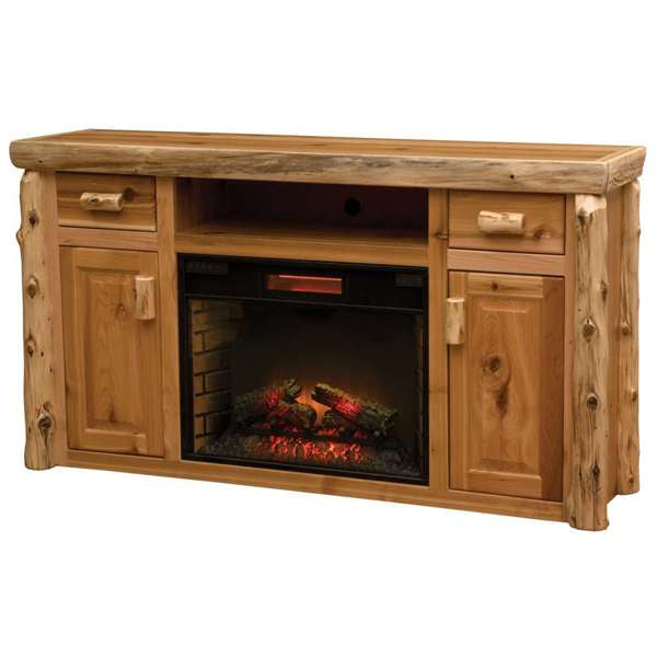 Cedar Log Entertainment Center with Fireplace