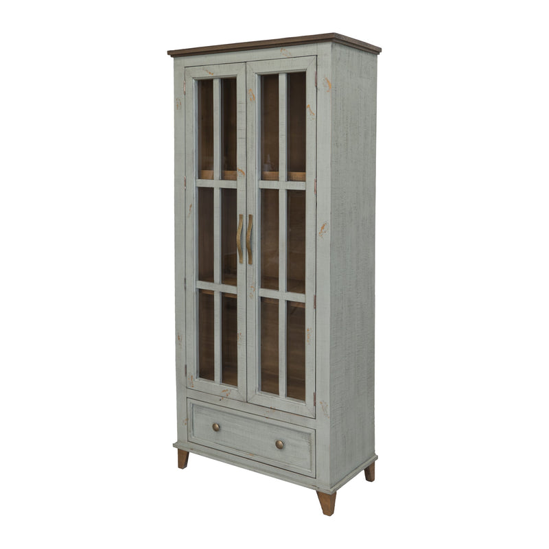 Toscana 1 Drawer 2 Glass Door Cabinet in Sage Green