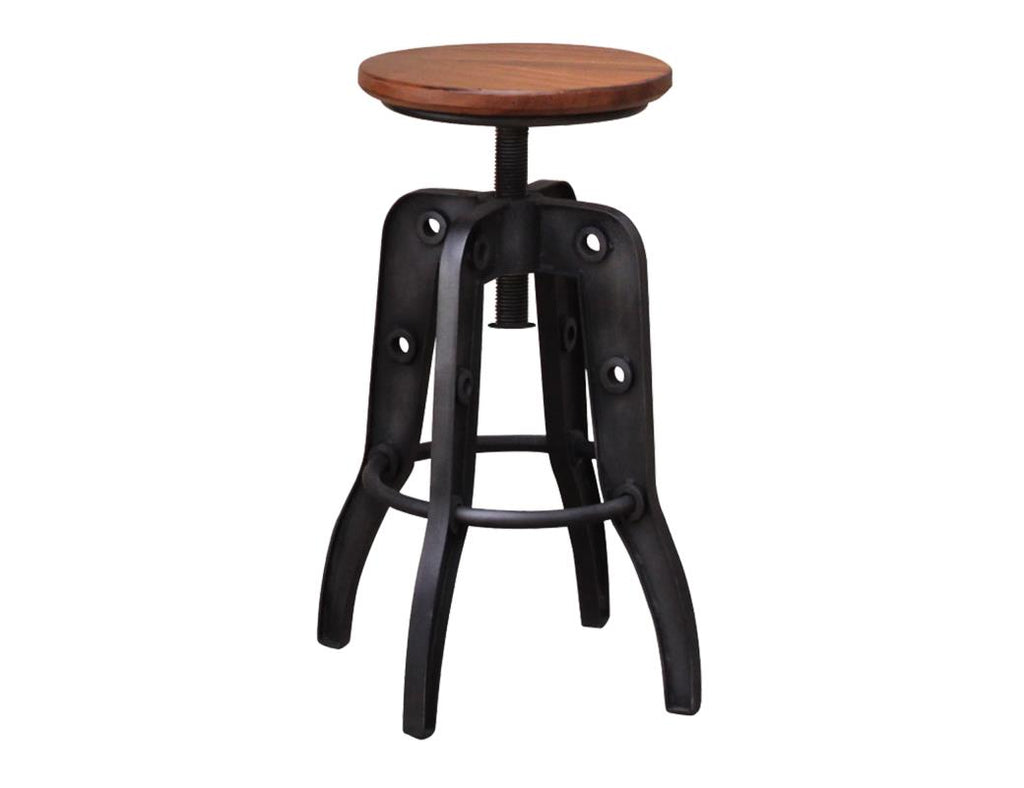 Parota Round Seat Adjustable 24-30" Swivel Iron Base Bar Stool