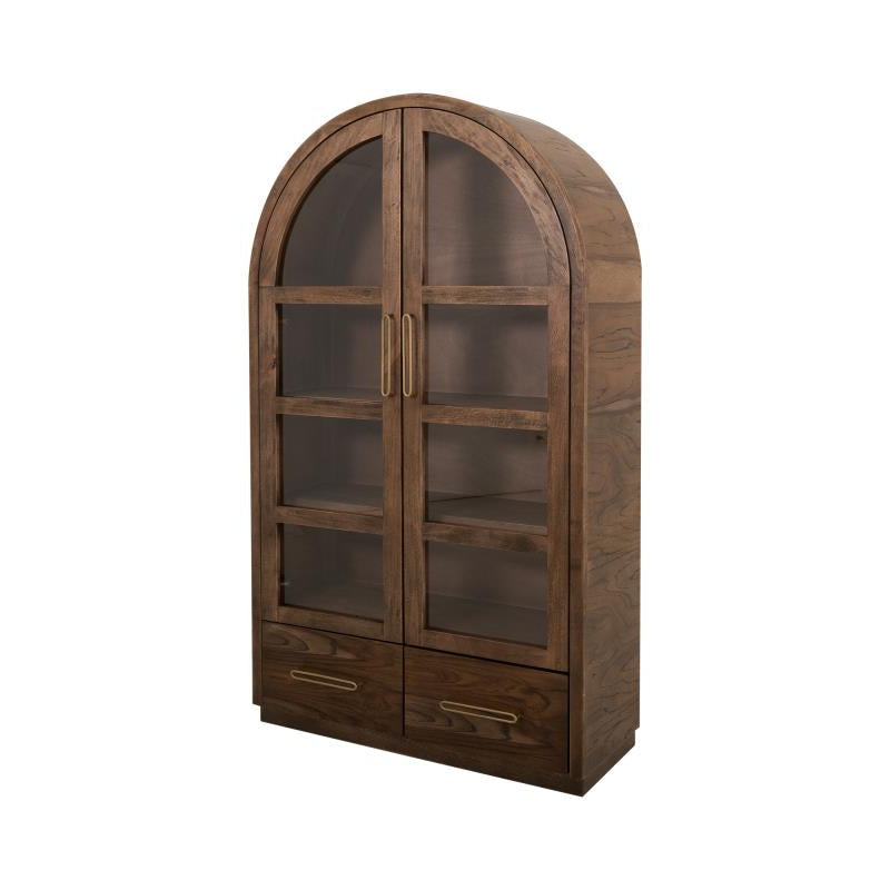 Balam Curved top Cabinet with 2 Drawer and 2 Glass Door in brown