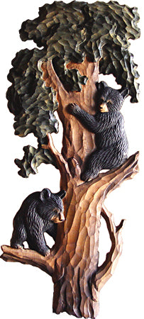 Bear Cubs in Tree Wood Wall Art