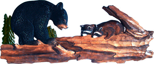 Bear and Raccoon Play Wood Wall Art