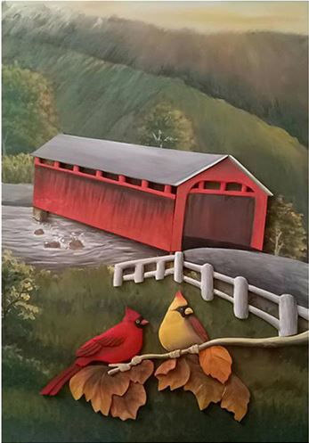 Cardinal and a Covered Bridge Wood Wall Art
