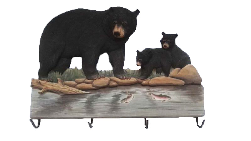 Momma Bear and Baby Bears Family Coat Rack Wood Wall Art