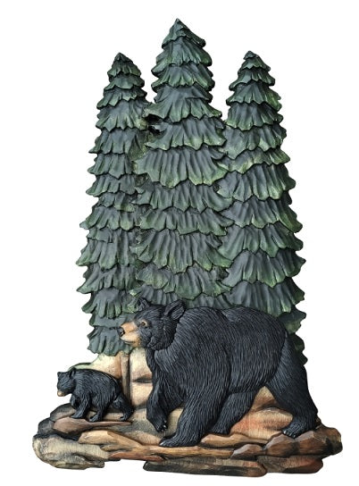 A Bear and her Cub in the Pines Wood Wall Art