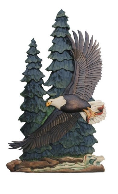 Flying Eagle in The Pines Wood Wall Art