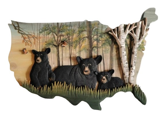 Bear Family in the Woods Wood Wall Art