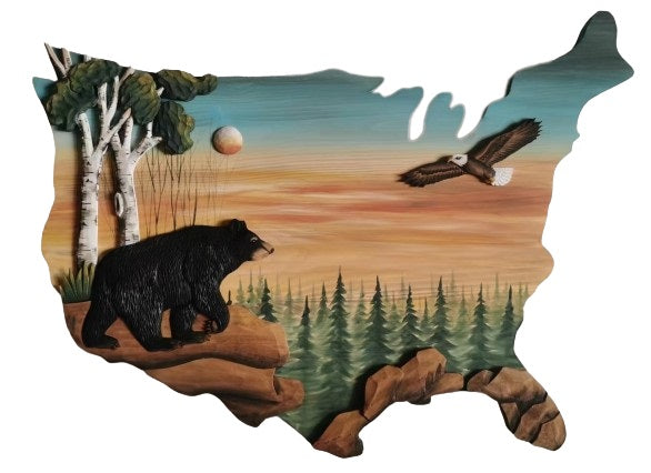 Walking Bear and Soaring Eagle Wood Wall Art