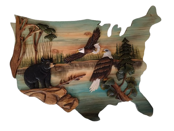 Walking Bear and Soaring Eagles Wood Wall Art