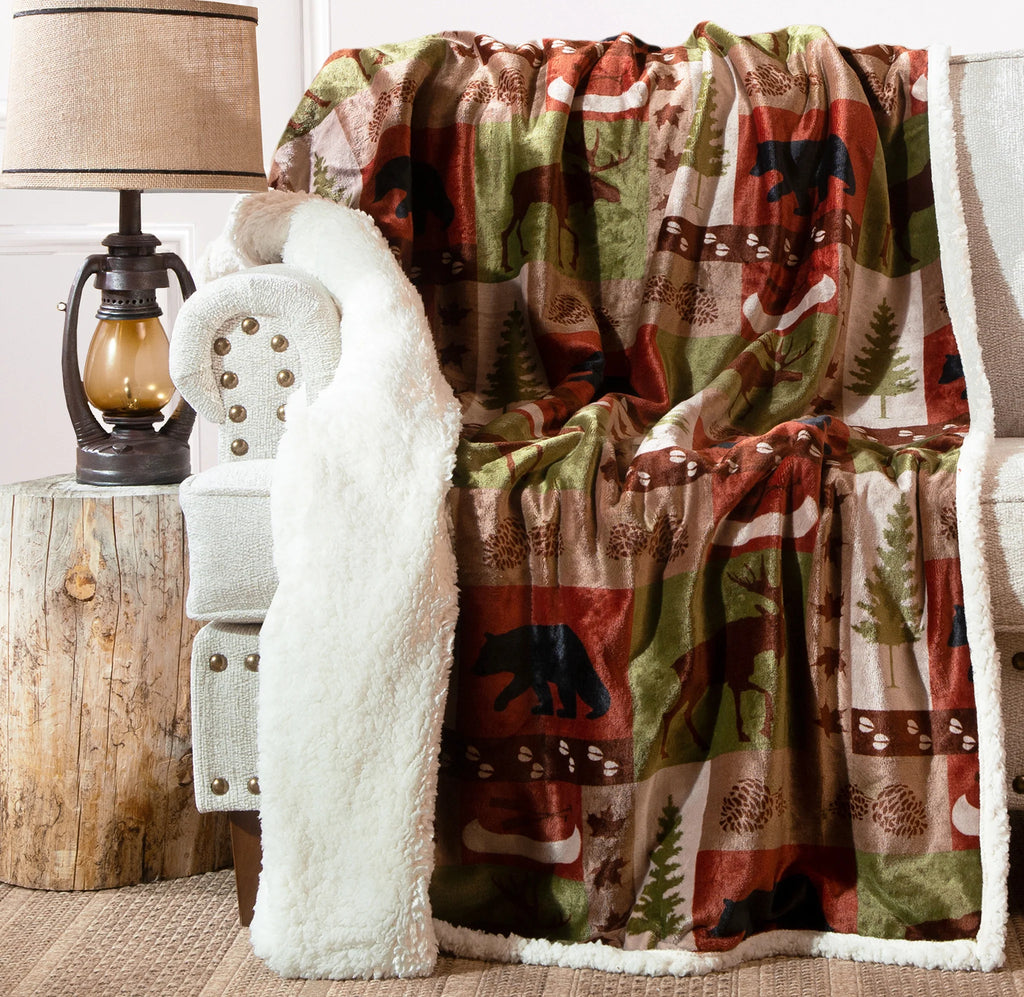 Patchwork Lodge Plush Throw