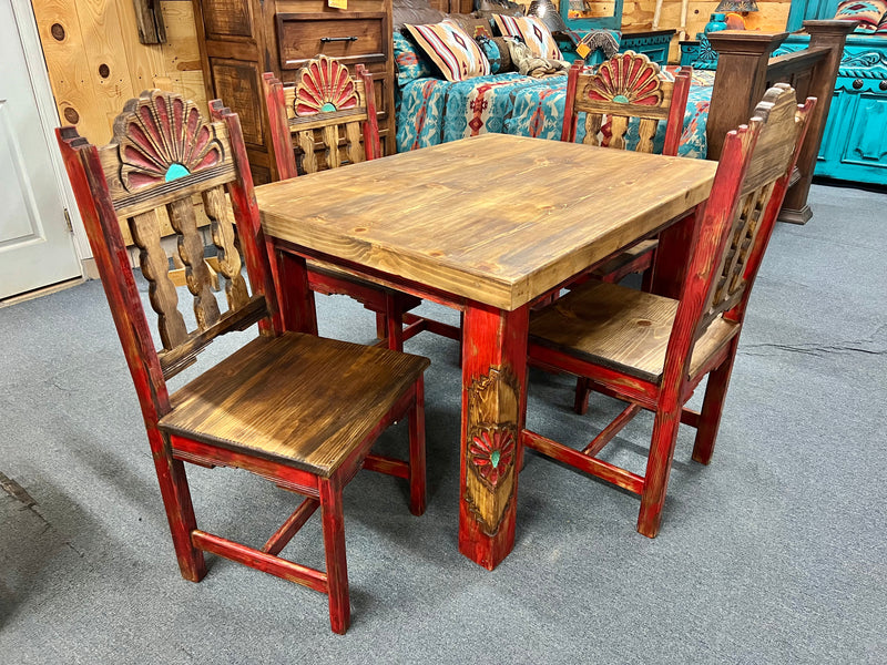 Rosetta 4' Dining Table and 4 Rosetta Chairs in Red