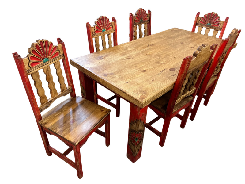 Rosetta 6' Dining Table and 6 Rosetta Chairs in Red