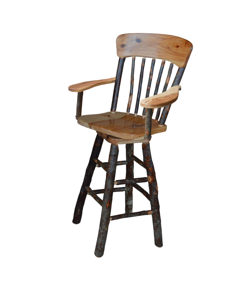 Hickory Panel Back Swivel Barchair with Arms