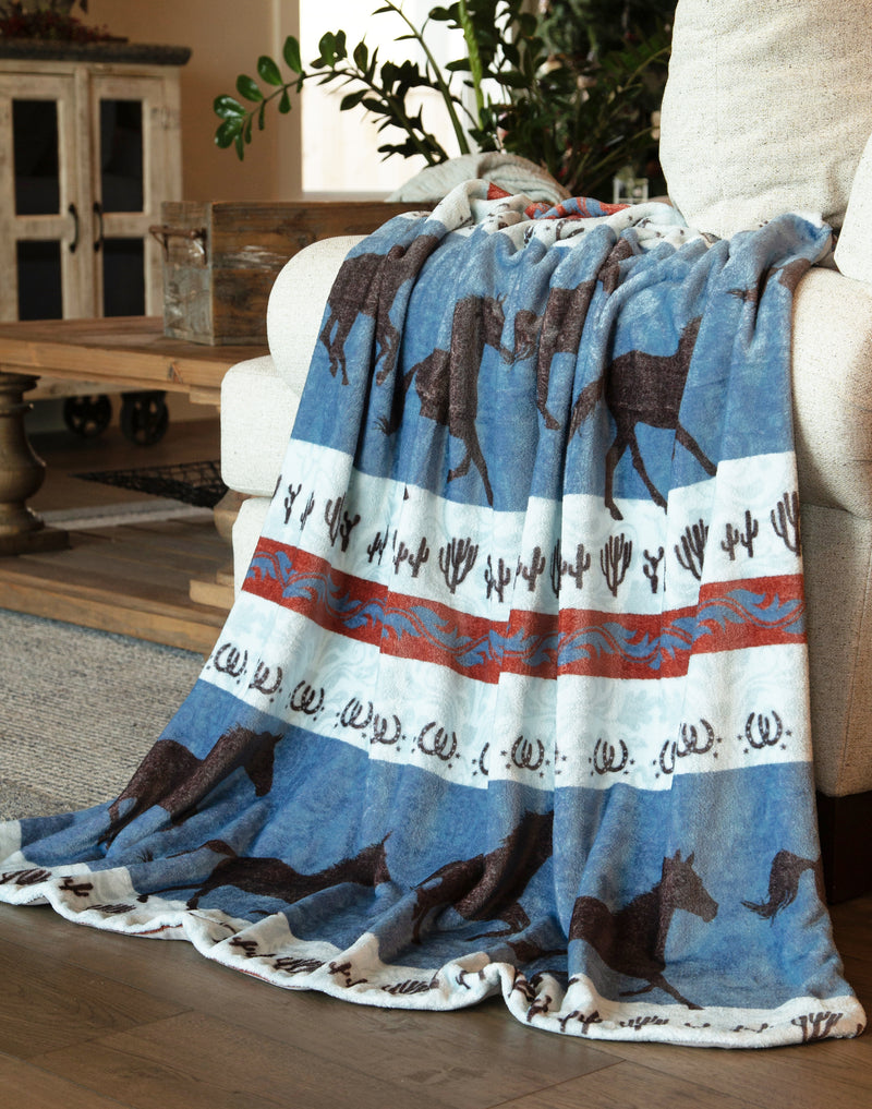 Light Dancing Desert Horses Plush Throw