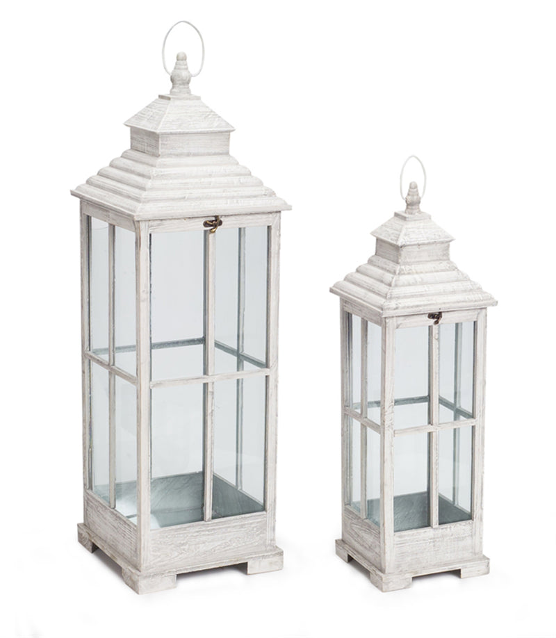 White Wood Traditional Lanterns (Set of 2)