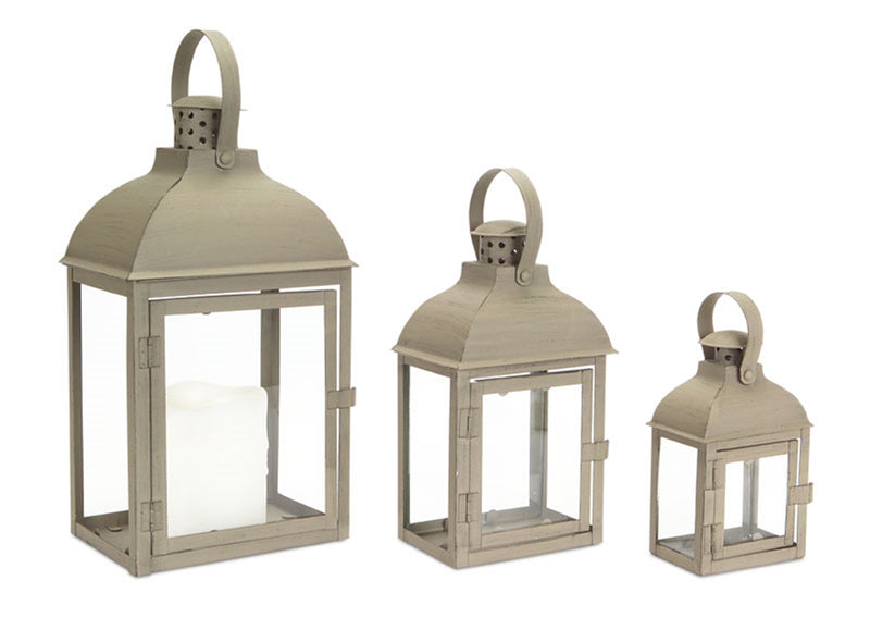 Small Iron/Glass Decorative Lanterns (Set of 3)