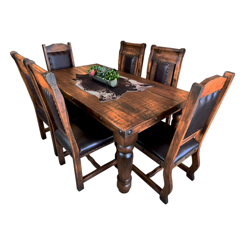 Oasis 6' Dining Table set with 6 Gran Hacienda Chairs in Chestnut finish