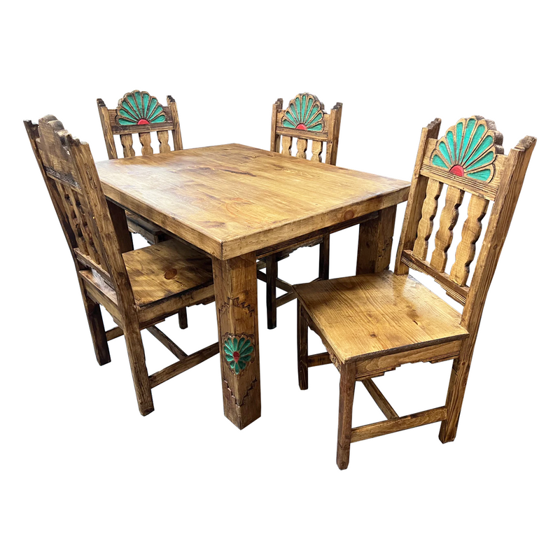 Rosetta 4' Dining Table and 4 Rosetta Chairs in Brown