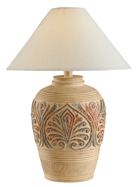 Tan Red Green Table Lamp 28.75" | Rustic Hydrocal Base, 3-Way Switch
