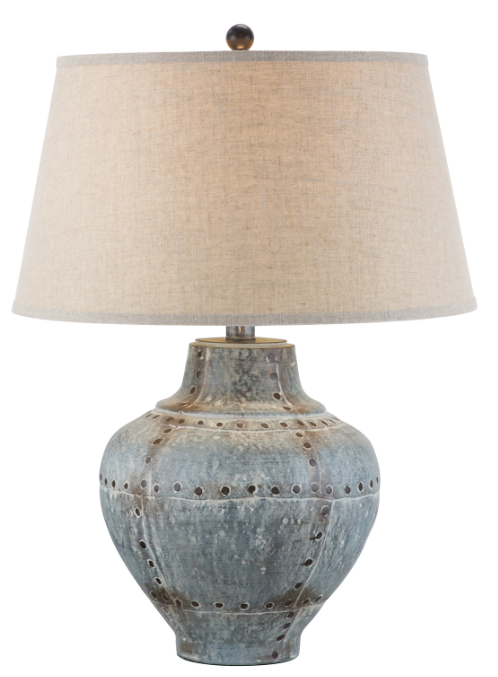 Aged Grey Table Lamp 26" | Rustic Hydrocal Base, 3-Way Socket