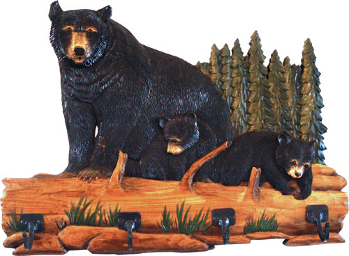 Bear Family Coat Rack Wood Wall Art