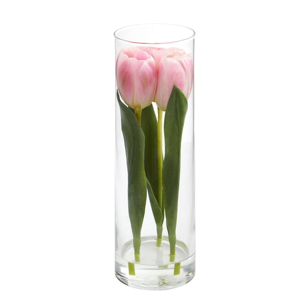 10" Artificial Tulips Arrangement in Glass Vase"