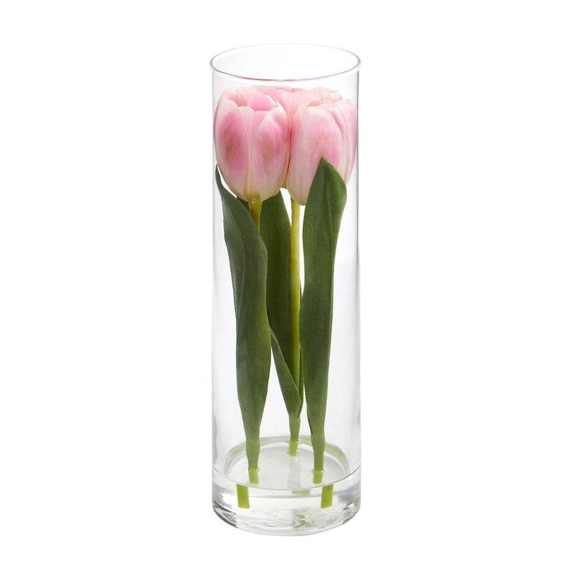 10" Artificial Tulips Arrangement in Glass Vase"