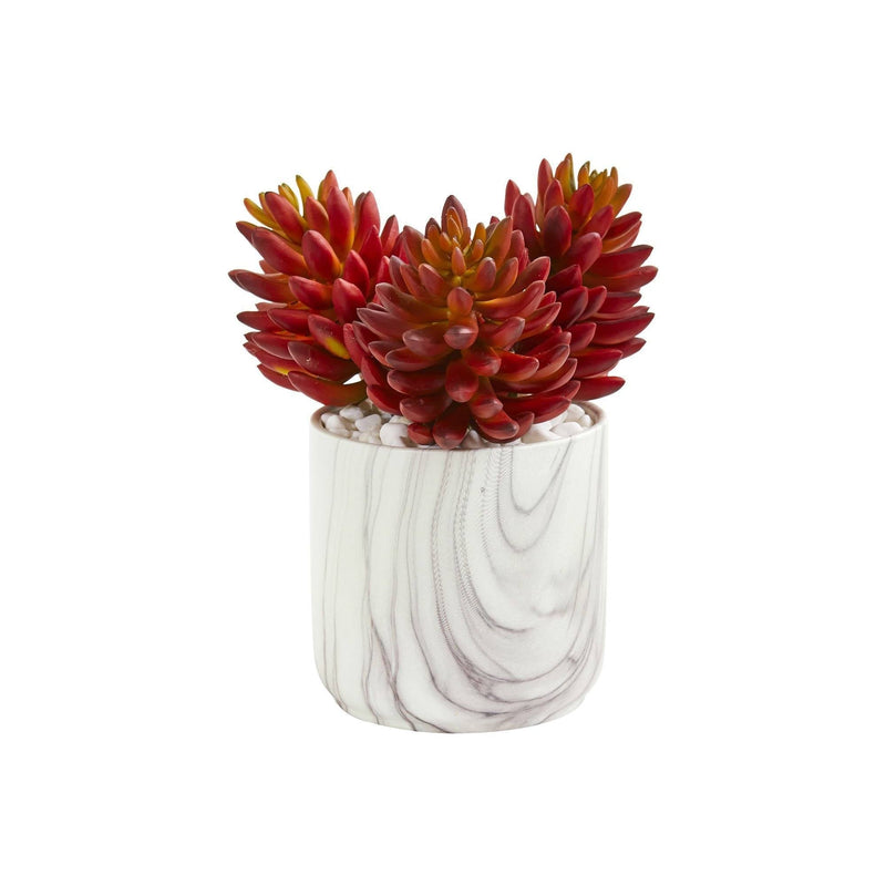 10” Succulent Artificial Plant in Marble Finish Vase