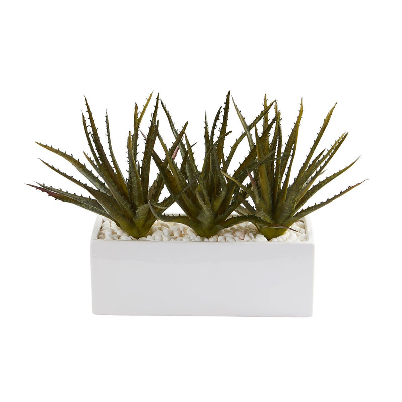 11” Aloe Succulent Artificial Plant in White Planter