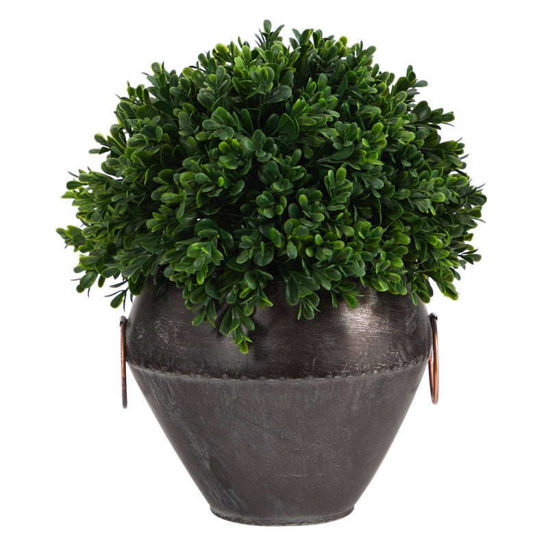 11” Boxwood Topiary Artificial Plant in Metal Bowl (Indoor/Outdoor)