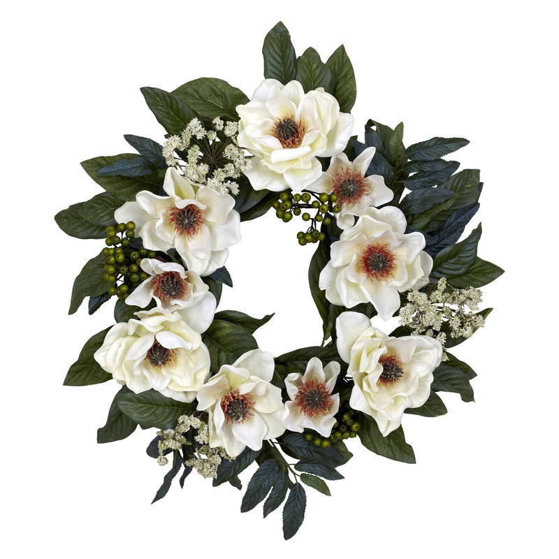 22" Magnolia Wreath" by Nearly Natural