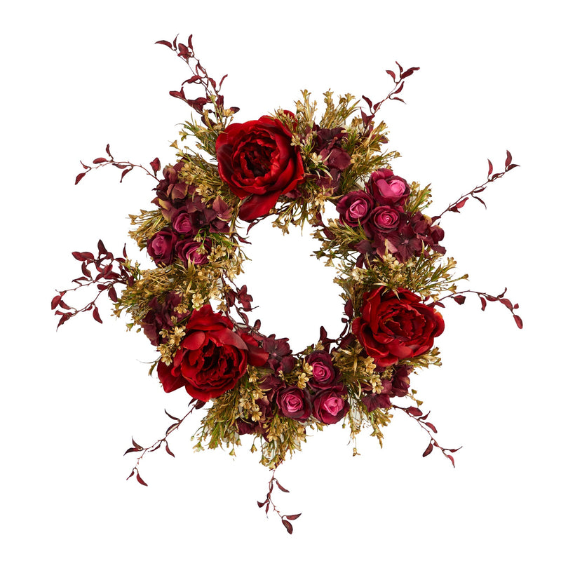 22” Peony and Rose Artificial Wreath
