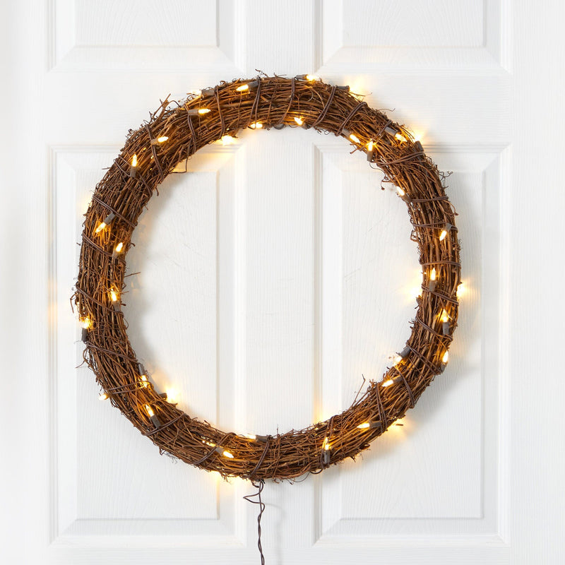 22” Vine Wreath with 50 Warm White LED Lights
