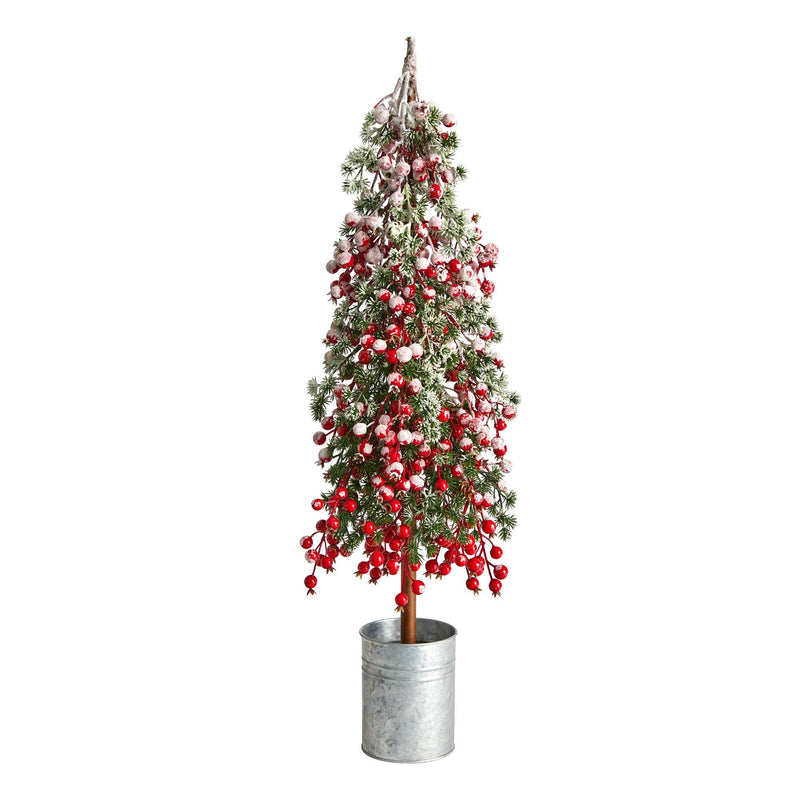 30” Flocked Berry Artificial Christmas Tree in Decorative Planter