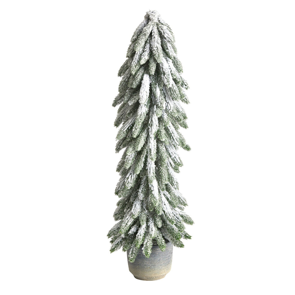 33” Flocked Artificial Christmas Tree in Decorative Planter