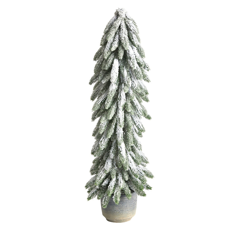 33” Flocked Artificial Christmas Tree in Decorative Planter