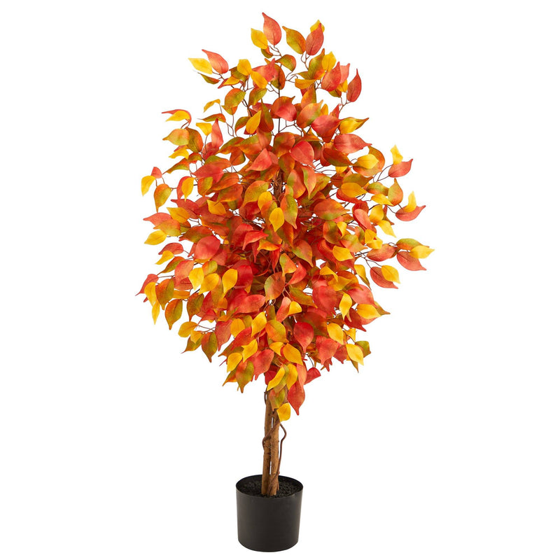 4’ Autumn Ficus Artificial Fall Tree by Nearly Natural