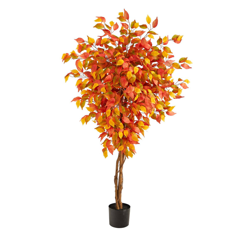 5’ Autumn Ficus Artificial Fall Tree by Nearly Natural