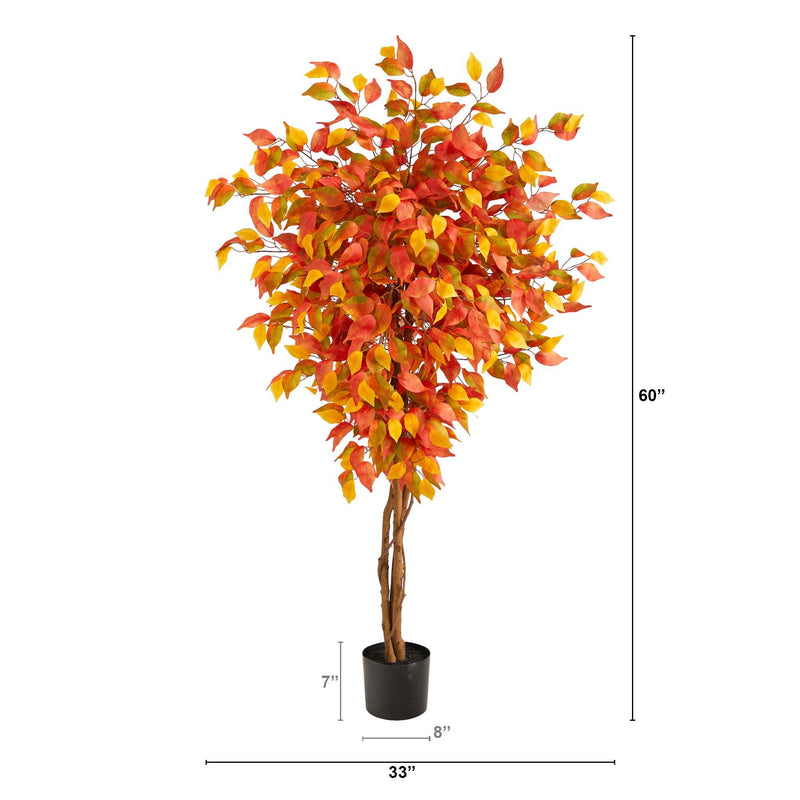 5’ Autumn Ficus Artificial Fall Tree by Nearly Natural