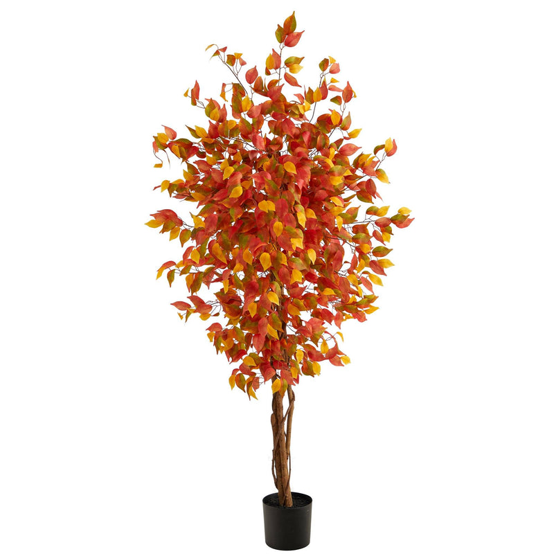 6’ Autumn Ficus Artificial Fall Tree by Nearly Natural