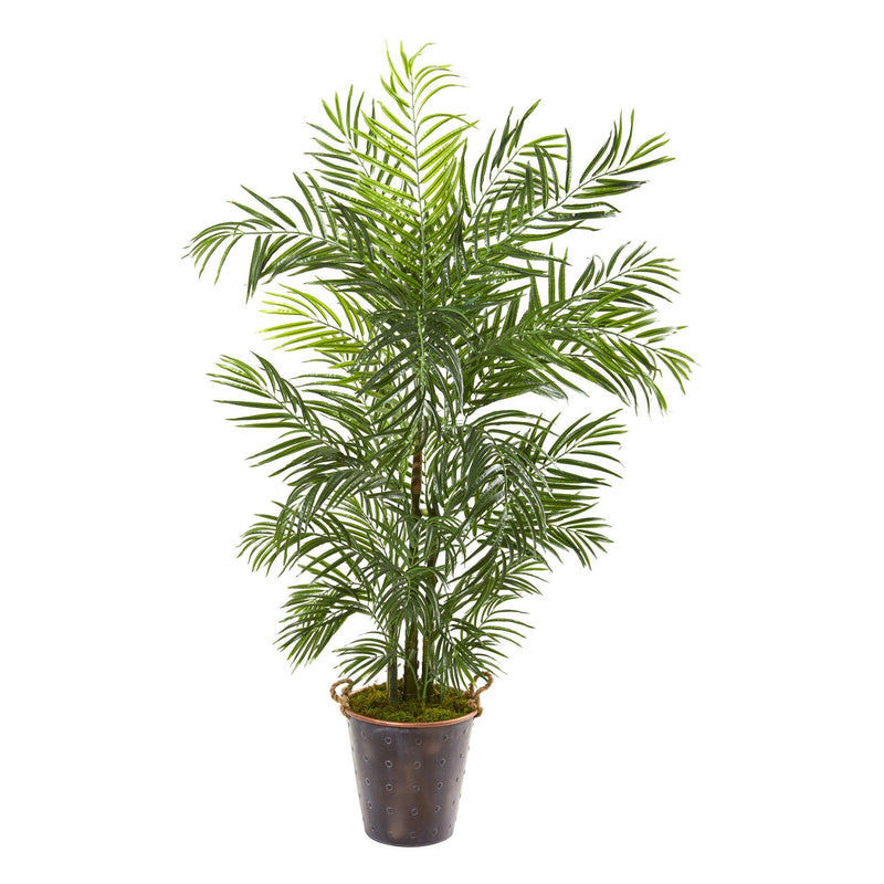 69” Areca Palm Artificial Tree in Metal Pail (Indoor/Outdoor) by Nearly Natural