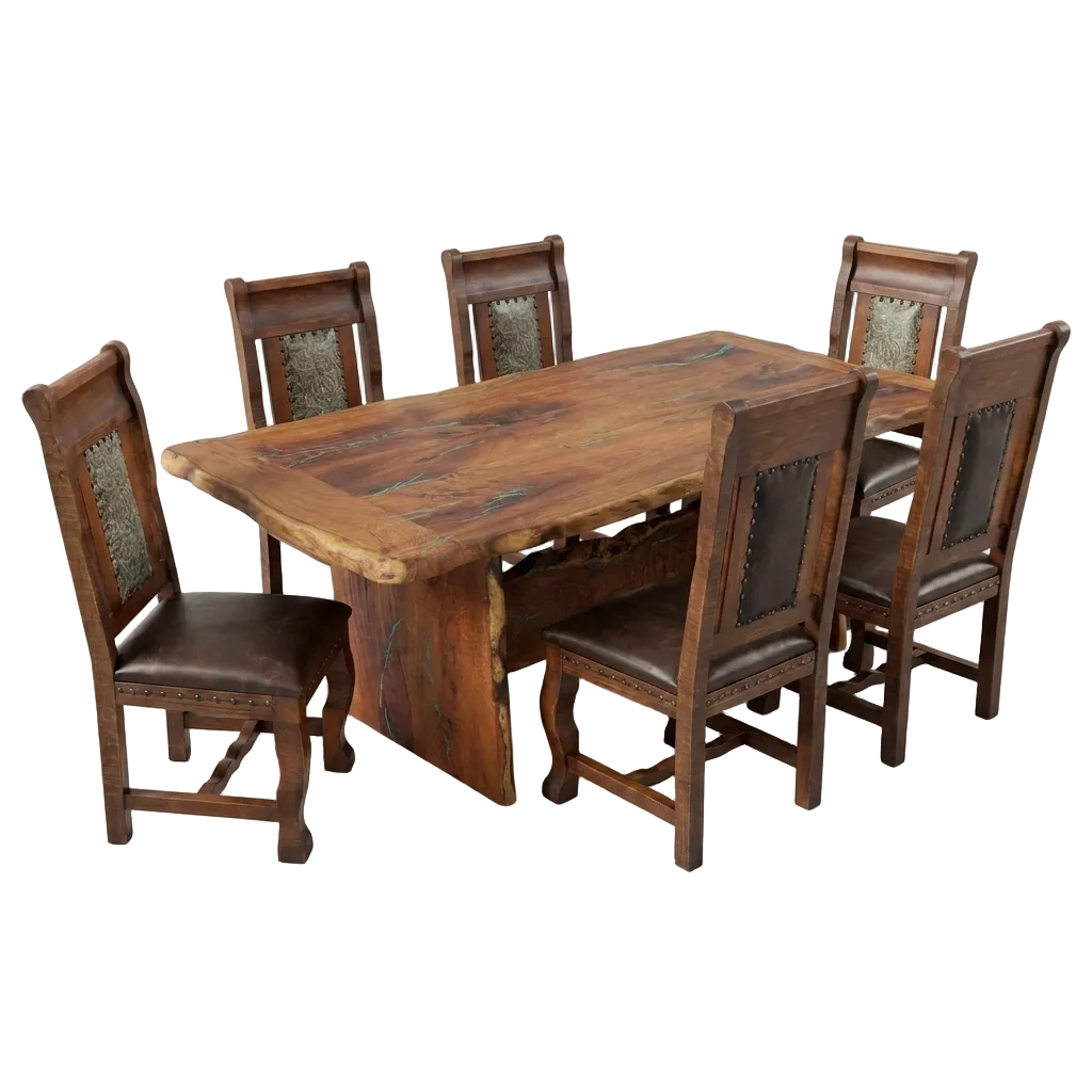 Mesquite 7' Dining Table & 6 Gran Hacienda Chair with Tooled Leather
