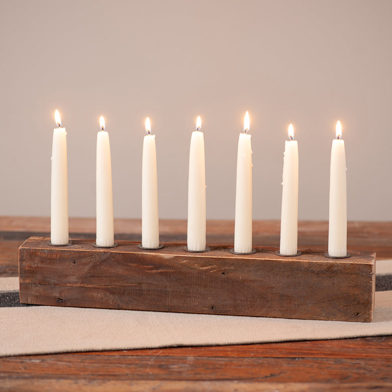 Vintage Wood Block Seven Candle Holder