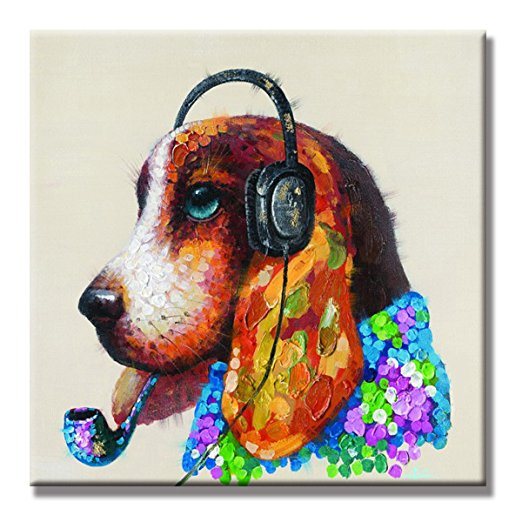 Beagle w Headphones Abstract Oil Painting