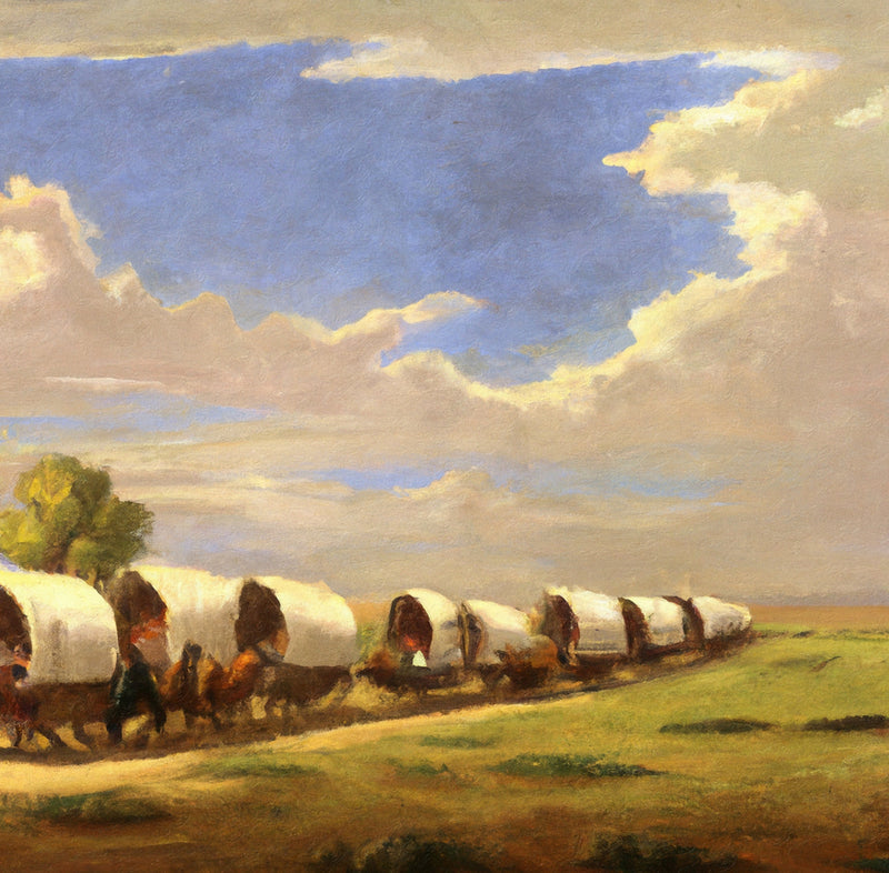 Wagon Train Across a Prairie