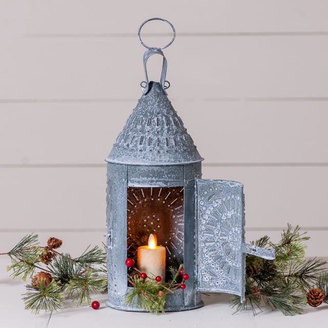 15-Inch Primitive Lantern in Weathered Zinc