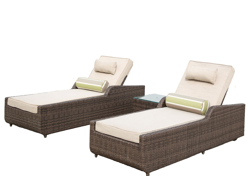 Brown 3 Piece Outdoor Arm Chaise Lounge Set with  Cushions