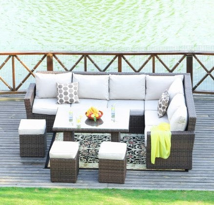 Brown 8 Piece Outdoor Sectional Set with Cushions
